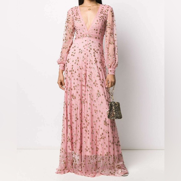 LoveShackFancy Janet Sequin-embellished Stretch-tulle Maxi Dress Bubblegum - Picture 1 of 16